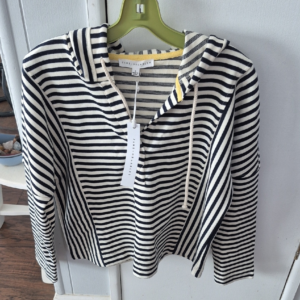 Jane+Delancey. Black And White Stripped Top With Hood. Size S